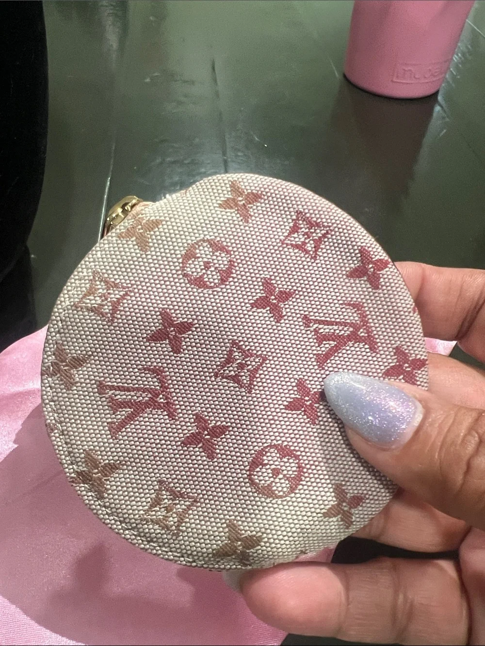 Louis Vuitton Blush Monogram Round Coin Case with Gold Accents